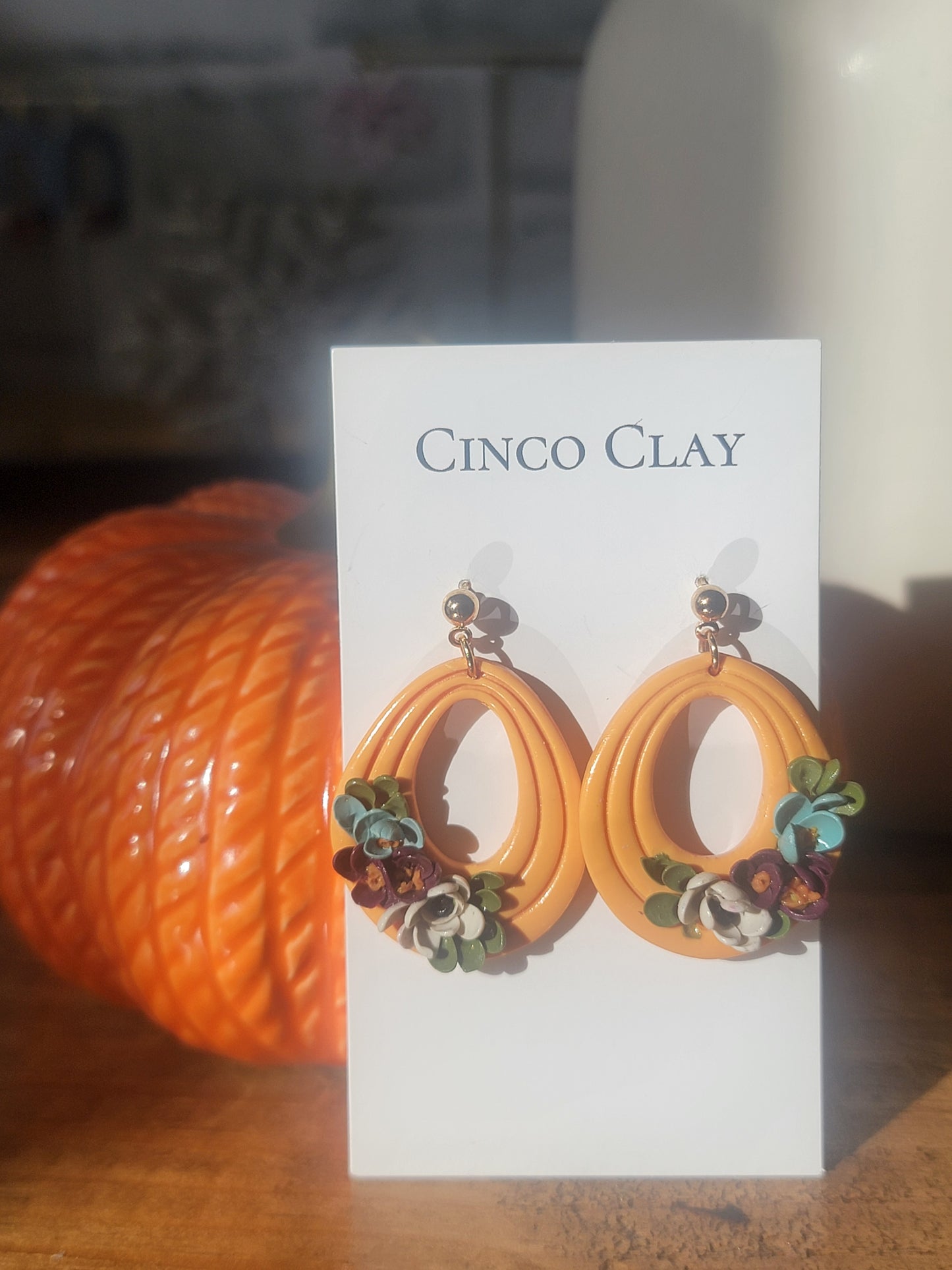Orange Floral Dangles
